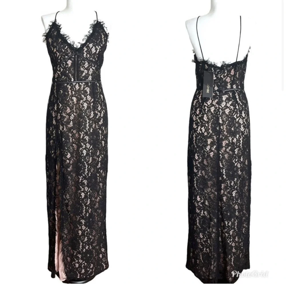 NWT Do+Be White Lace Maxi Dress w/ Spaghetti Straps, Slit, & Blush Pink Liner - Picture 16 of 16